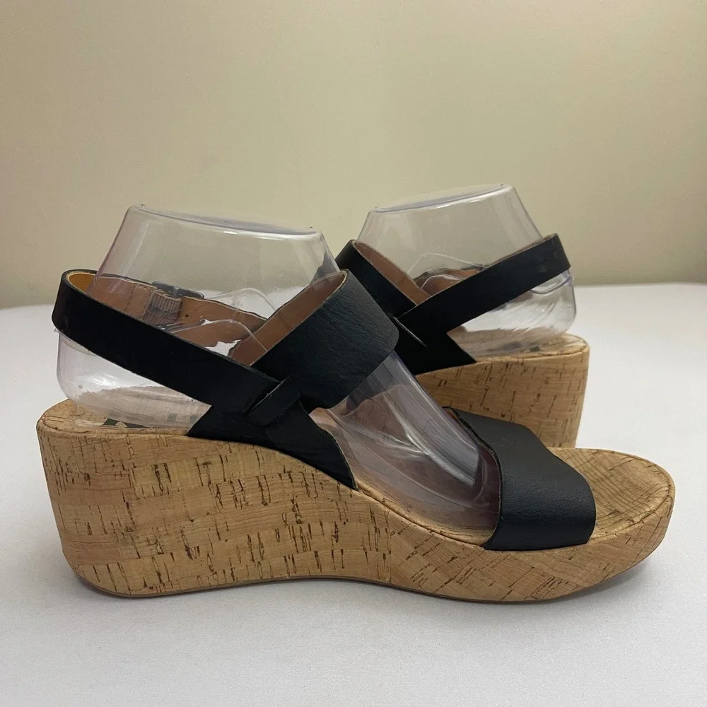 Korks Kork Ease Austin Platform Wedge Sandals Black Leather Ankle Strap Size 9 - Picture 5 of 9